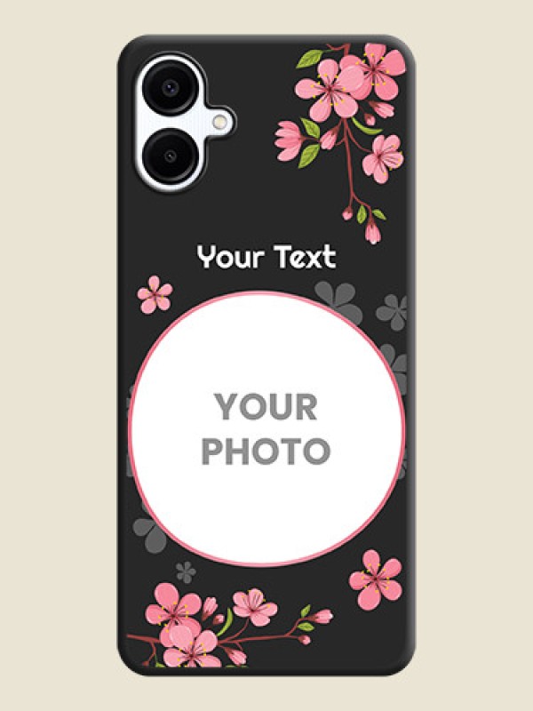 Custom Round Image with Pink Color Floral Design on Photo On Space Black Custom Soft Matte Mobile Back Cover - Galaxy F06 - alternate view