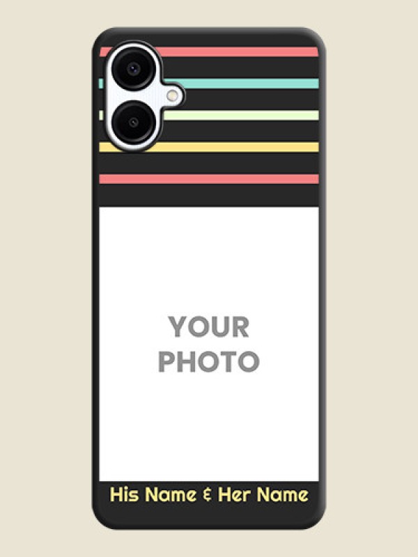Custom Color Stripes with Photo and Text on Photo On Space Black Custom Soft Matte Mobile Back Cover - Galaxy F06 - alternate view