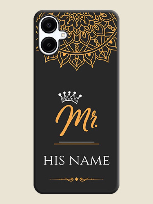 Custom Mr Name with Floral Design On Space Black Custom Soft Matte Mobile Back Cover - Galaxy F06 - alternate view