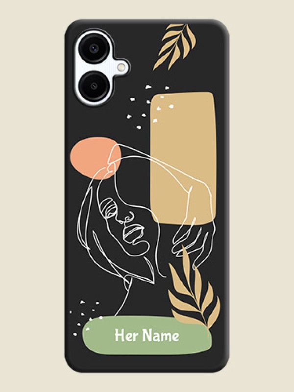Custom Custom Text With Line Art Of Women & Leaves Design On Space Black Custom Soft Matte Mobile Back Cover - Galaxy F06 - alternate view