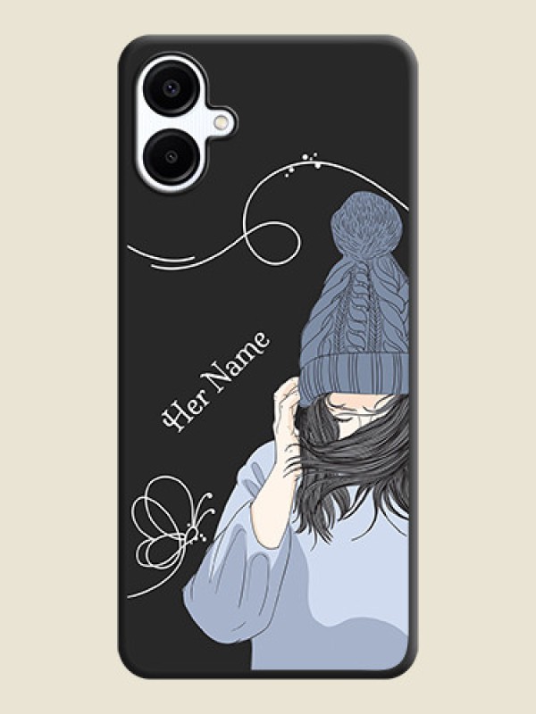 Custom Girl With Blue Winter Outfiit Custom Text Design On Space Black Custom Soft Matte Mobile Back Cover - Galaxy F06 - alternate view