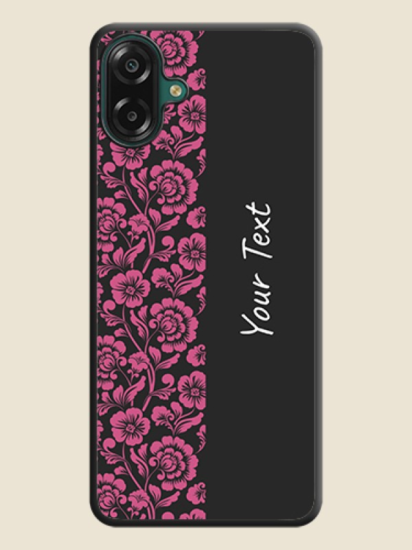 Custom Pink Floral Pattern Design With Custom Text On Space Black Custom Soft Matte Mobile Back Cover - Samsung Galaxy F07 - alternate view
