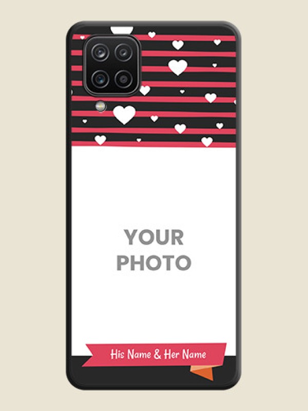 Custom White Color Love Symbols with Pink Lines Pattern on Space Black Custom Soft Matte Phone Cases - Galaxy F12 - alternate view