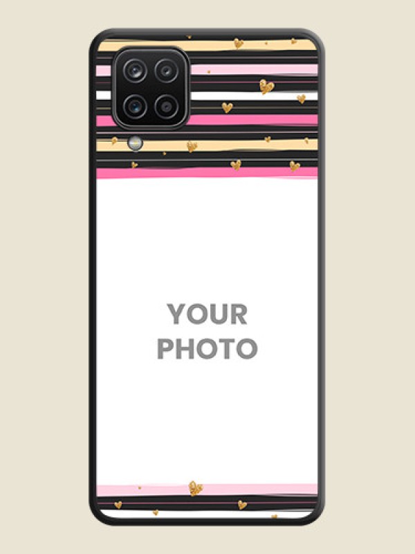 Custom Multicolor Lines and Golden Love Symbols Design on Photo on Space Black Soft Matte Mobile Cover - Galaxy F12 - alternate view