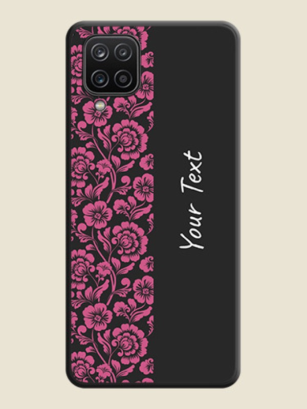 Custom Pink Floral Pattern Design With Custom Text On Space Black Personalized Soft Matte Phone Covers -Samsung Galaxy F12 - alternate view