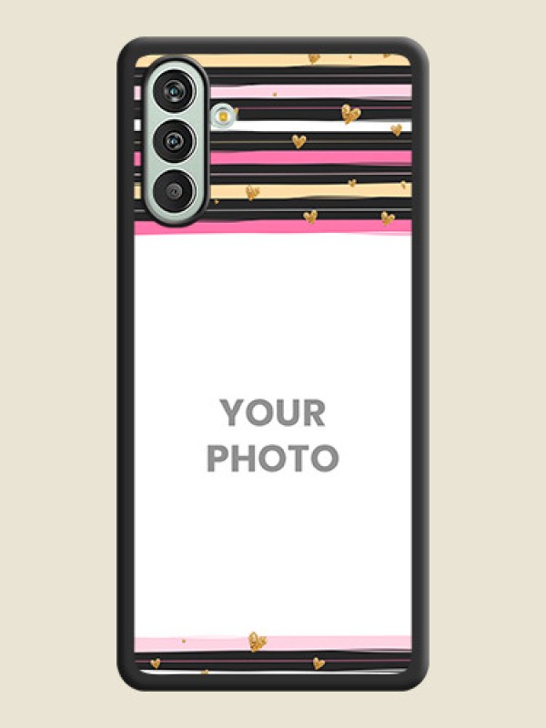 Custom Multicolor Lines and Golden Love Symbols Design on Photo on Space Black Soft Matte Mobile Cover - Xamsung Galaxy F13  - alternate view