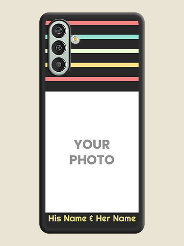 Custom Color Stripes with Photo and Text on Photo on Space Black Soft Matte Mobile Case - Xamsung Galaxy F13  - alternate view