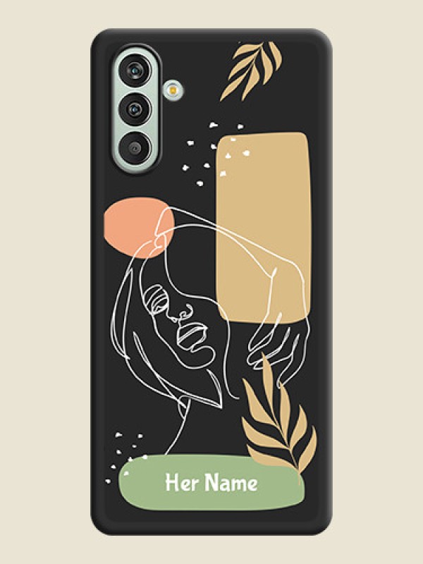 Custom Custom Text With Line Art Of Women & Leaves Design On Space Black Personalized Soft Matte Phone Covers -Samsung Galaxy F13 - alternate view