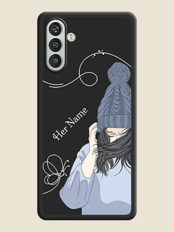 Custom Girl With Blue Winter Outfiit Custom Text Design On Space Black Personalized Soft Matte Phone Covers -Samsung Galaxy F13 - alternate view
