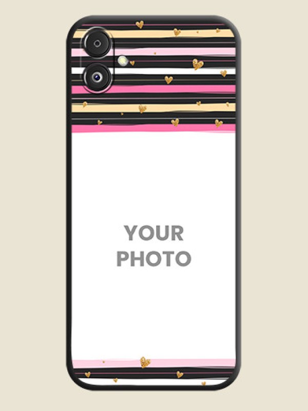 Custom Multicolor Lines and Golden Love Symbols Design - Photo on Space Black Soft Matte Mobile Cover - Galaxy F14 5G - alternate view