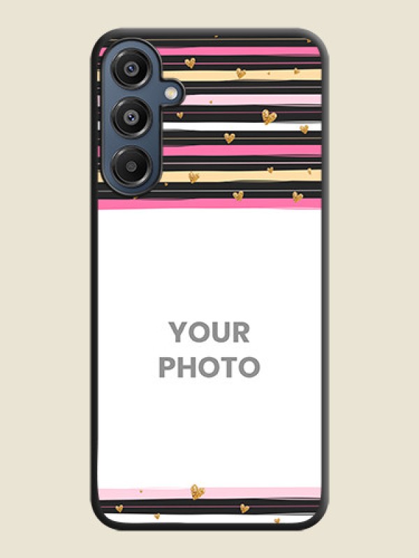 Custom Multicolor Lines and Golden Love Symbols Design on Photo On Space Black Custom Soft Matte Mobile Back Cover - Galaxy F16 5G - alternate view