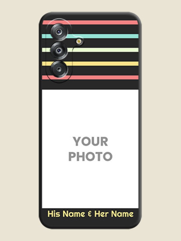 Custom Color Stripes with Photo and Text on Photo On Space Black Custom Soft Matte Mobile Back Cover - Samsung Galaxy F17 5G - alternate view