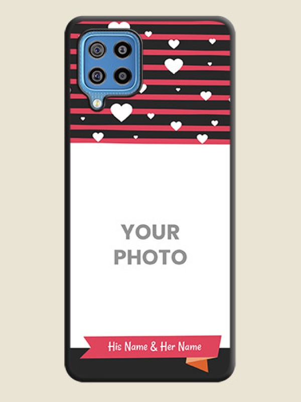 Custom White Color Love Symbols with Pink Lines Pattern on Space Black Custom Soft Matte Phone Cases - Galaxy F22 - alternate view