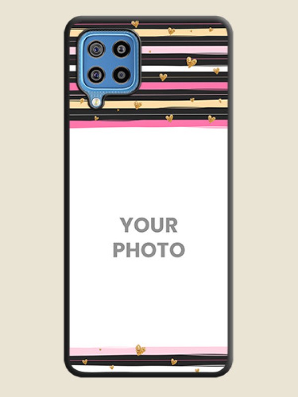 Custom Multicolor Lines and Golden Love Symbols Design on Photo on Space Black Soft Matte Mobile Cover - Galaxy F22 - alternate view