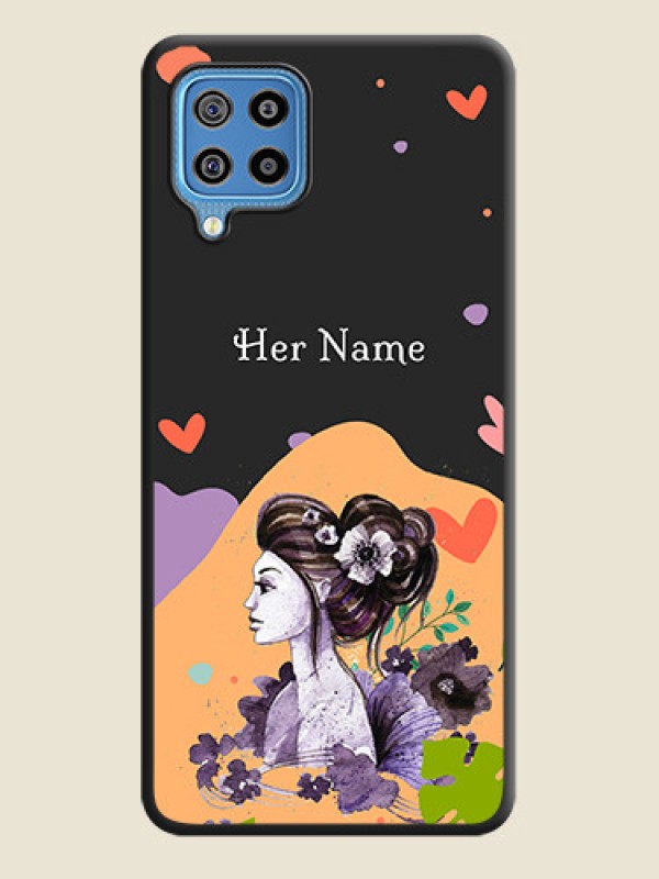 Custom Namecase For Her With Fancy Lady Image On Space Black Personalized Soft Matte Phone Covers -Samsung Galaxy F22 - alternate view