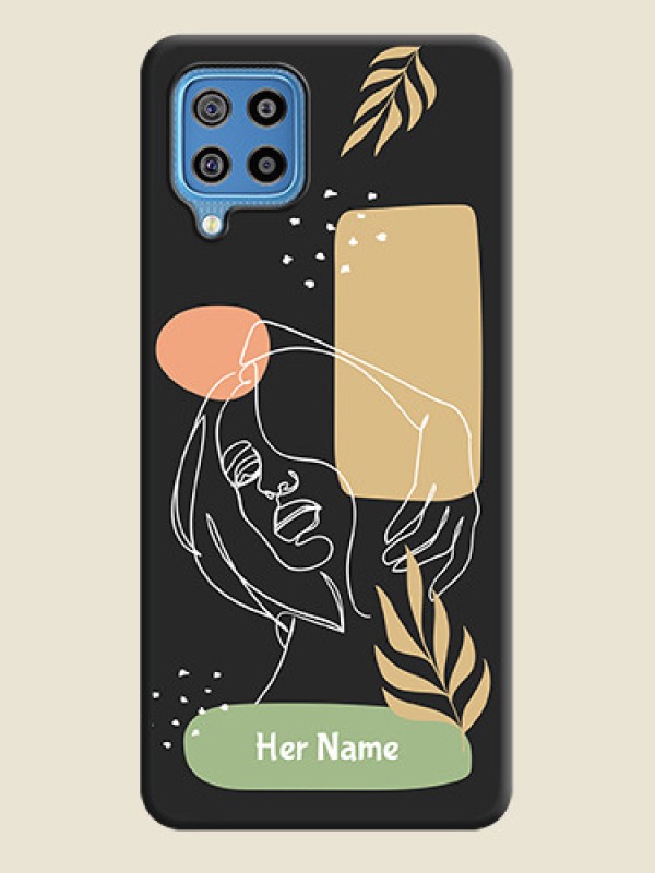 Custom Custom Text With Line Art Of Women & Leaves Design On Space Black Personalized Soft Matte Phone Covers -Samsung Galaxy F22 - alternate view