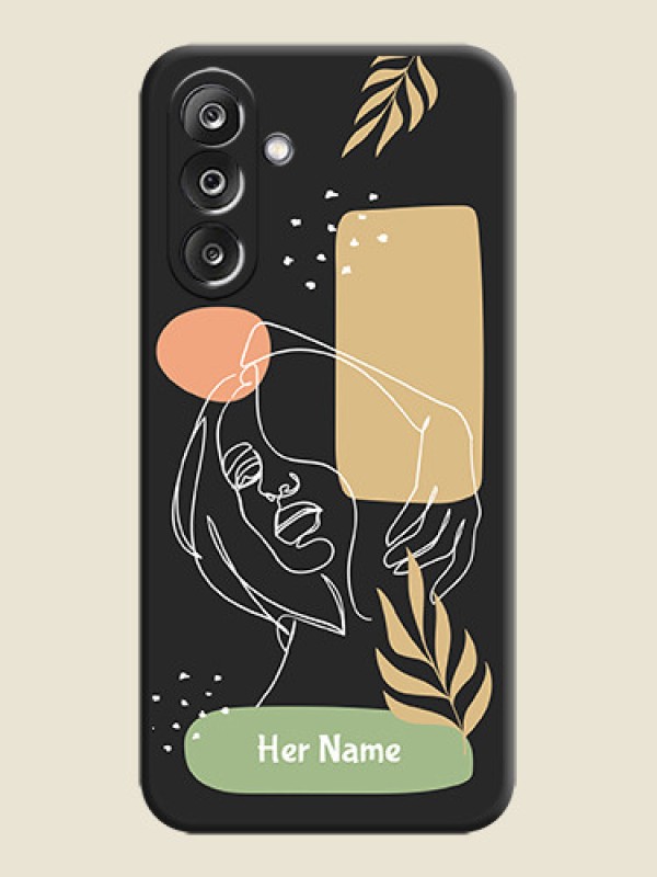 Custom Custom Text With Line Art Of Women & Leaves Design On Space Black Custom Soft Matte Mobile Back Cover - Samsung Galaxy F36 5G - alternate view