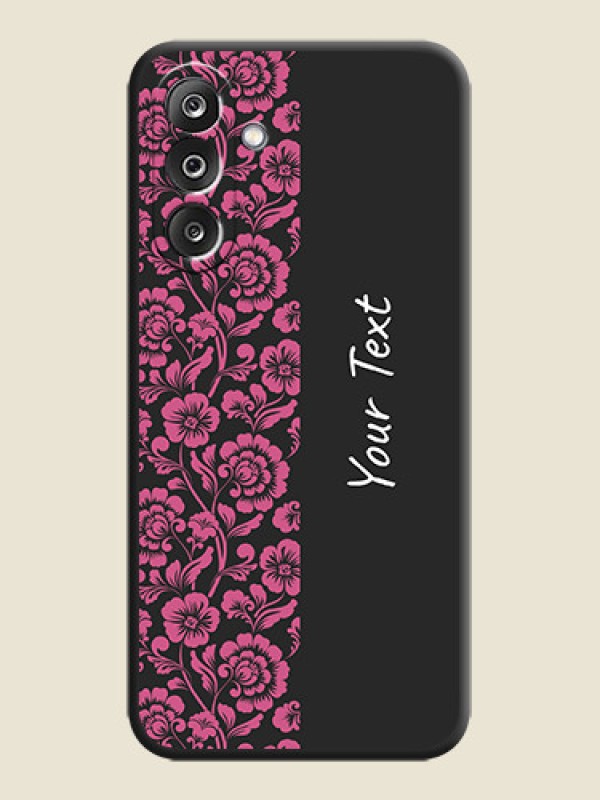Custom Pink Floral Pattern Design With Custom Text On Space Black Custom Soft Matte Mobile Back Cover - Samsung Galaxy F36 5G - alternate view
