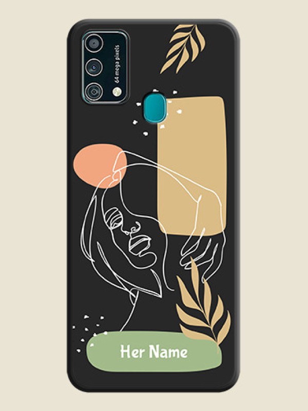 Custom Custom Text With Line Art Of Women & Leaves Design On Space Black Personalized Soft Matte Phone Covers -Samsung Galaxy F41 - alternate view