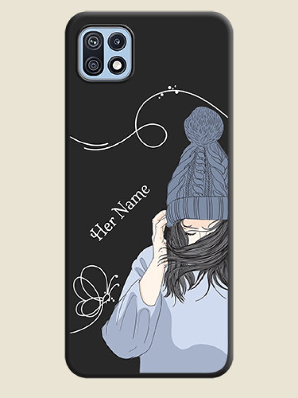 Custom Girl With Blue Winter Outfiit Custom Text Design On Space Black Personalized Soft Matte Phone Covers -Samsung Galaxy F42 5G - alternate view