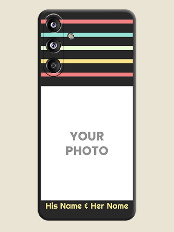 Custom Color Stripes with Photo and Text on Photo On Space Black Custom Soft Matte Mobile Back Cover - Galaxy F55 5G - alternate view