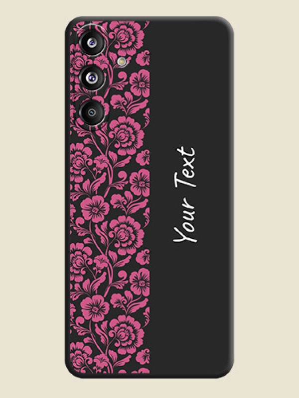 Custom Pink Floral Pattern Design With Custom Text On Space Black Custom Soft Matte Mobile Back Cover - Galaxy F55 5G - alternate view