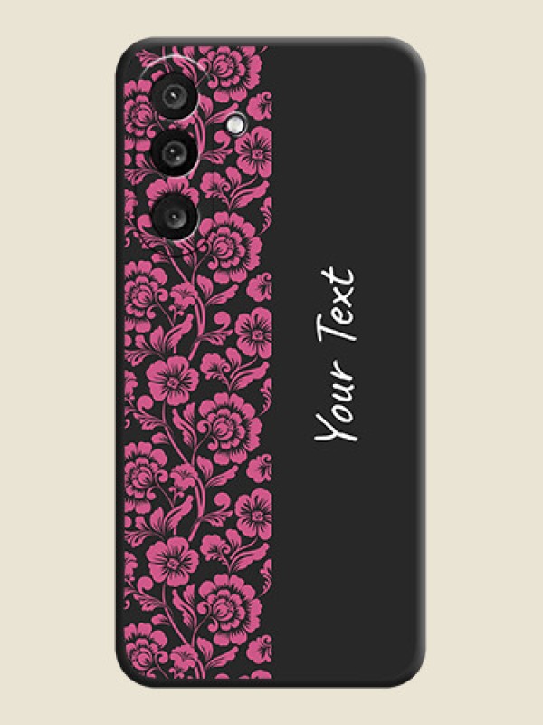 Custom Pink Floral Pattern Design With Custom Text On Space Black Custom Soft Matte Mobile Back Cover - Samsung Galaxy F56 5G - alternate view