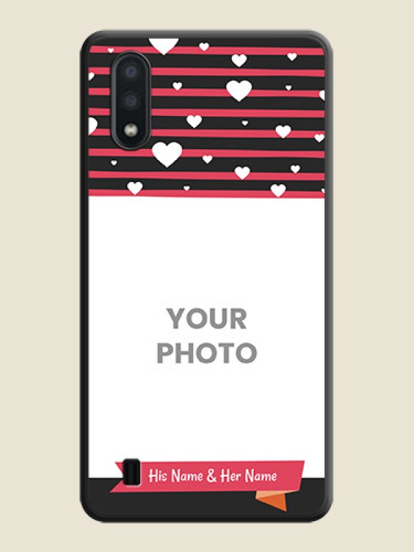 Custom White Color Love Symbols with Pink Lines Pattern on Space Black Custom Soft Matte Phone Cases - Galaxy M01 - alternate view