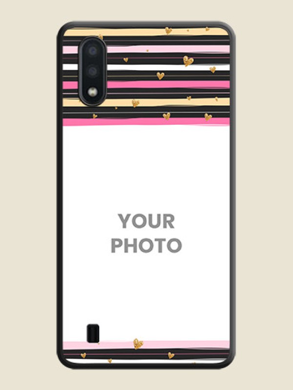 Custom Multicolor Lines and Golden Love Symbols Design on Photo on Space Black Soft Matte Mobile Cover - Galaxy M01 - alternate view