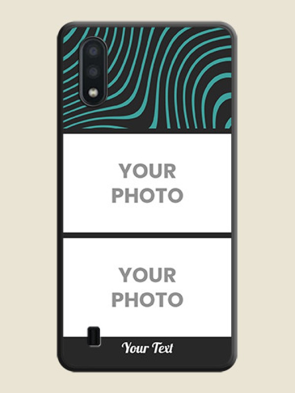 Custom Wave Pattern with 2 Image Holder on Space Black Personalized Soft Matte Phone Covers - Galaxy M01 - alternate view