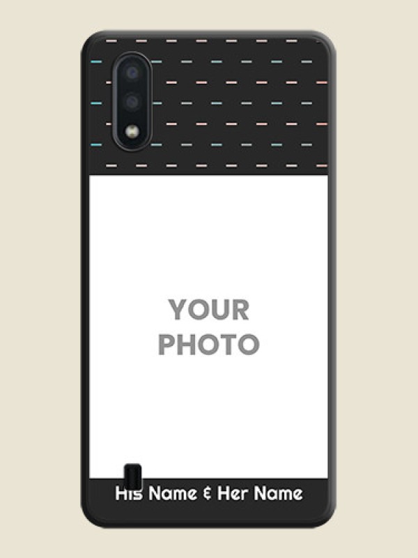 Custom Line Pattern Design with Text on Space Black Custom Soft Matte Phone Back Cover - Galaxy M01 - alternate view