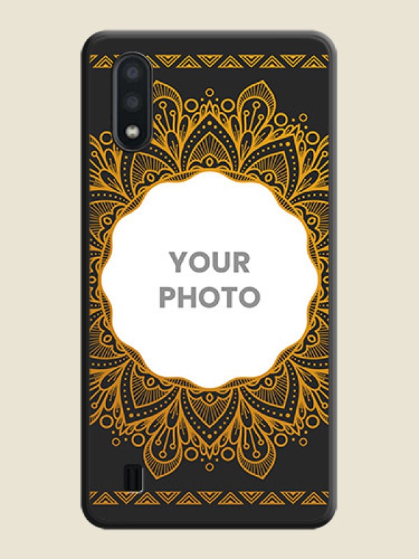 Custom Round Image with Floral Design on Photo on Space Black Soft Matte Mobile Cover - Galaxy M01 - alternate view