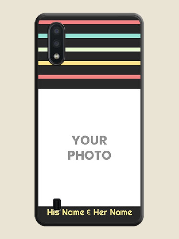 Custom Color Stripes with Photo and Text on Photo on Space Black Soft Matte Mobile Case - Galaxy M01 - alternate view