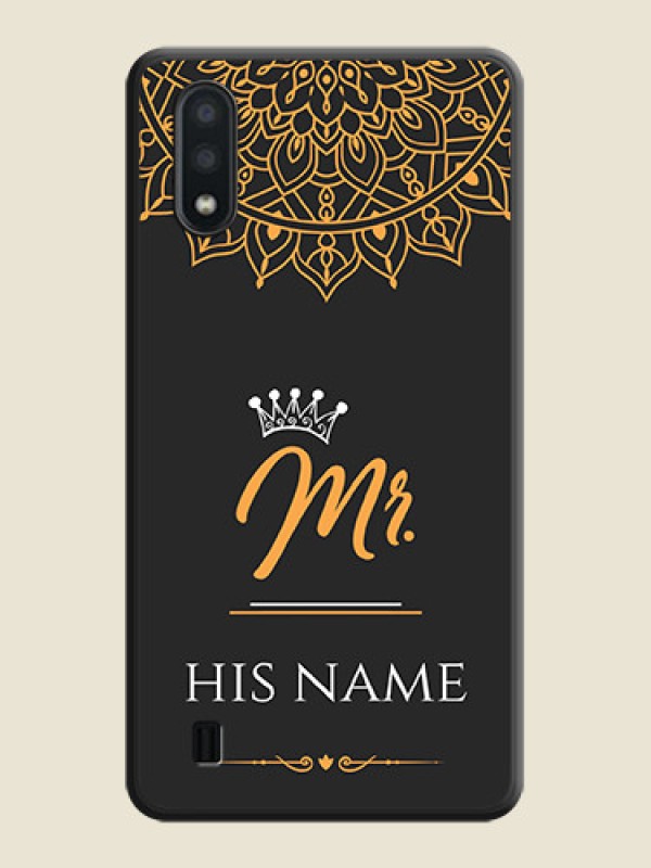Custom Mr Name with Floral Design  on Personalised Space Black Soft Matte Cases - Galaxy M01 - alternate view