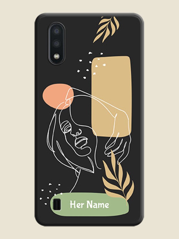 Custom Custom Text With Line Art Of Women & Leaves Design On Space Black Personalized Soft Matte Phone Covers -Samsung Galaxy M01 - alternate view