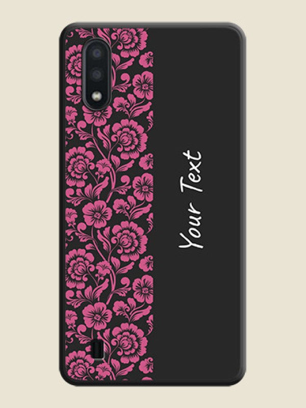 Custom Pink Floral Pattern Design With Custom Text On Space Black Personalized Soft Matte Phone Covers -Samsung Galaxy M01 - alternate view
