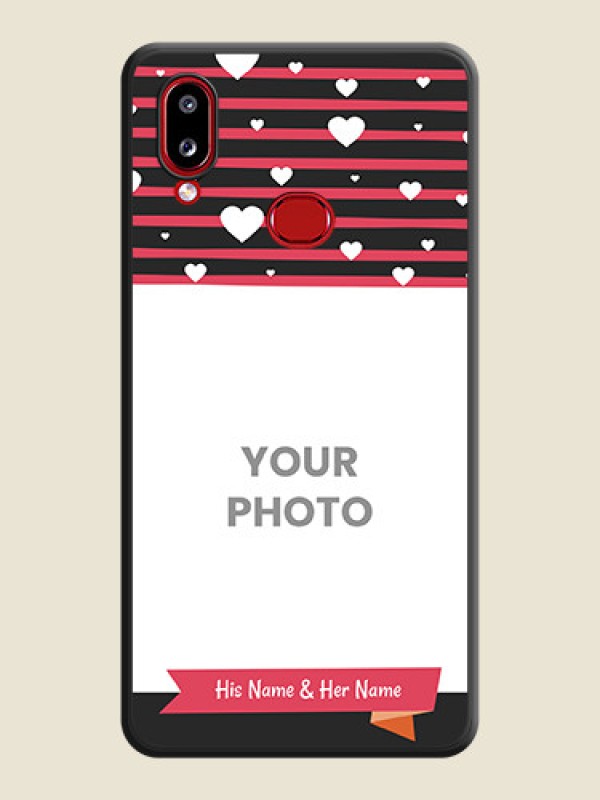 Custom White Color Love Symbols with Pink Lines Pattern on Space Black Custom Soft Matte Phone Cases - Samsung Galaxy M01s - alternate view