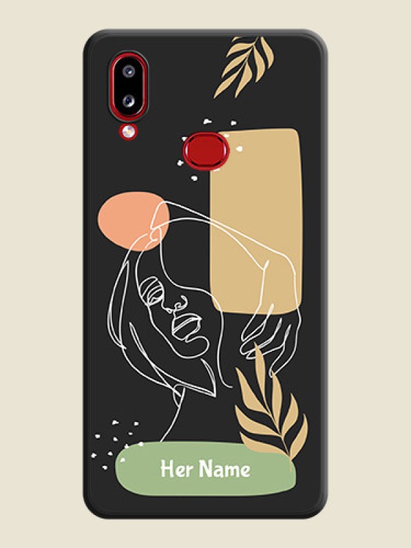 Custom Custom Text With Line Art Of Women & Leaves Design On Space Black Personalized Soft Matte Phone Covers -Samsung Galaxy M01S - alternate view