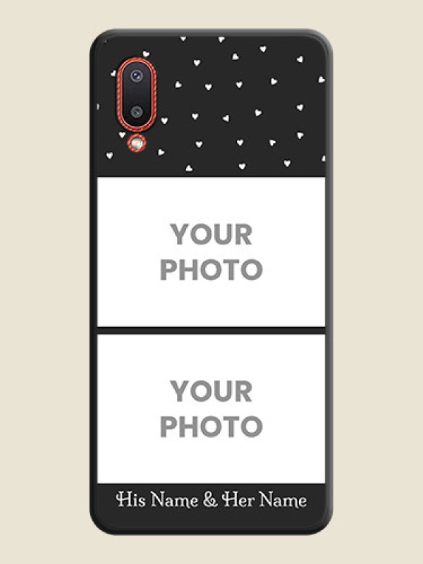 Custom Miniature Love Symbols with Name on Space Black Custom Soft Matte Back Cover - Galaxy M02 - alternate view