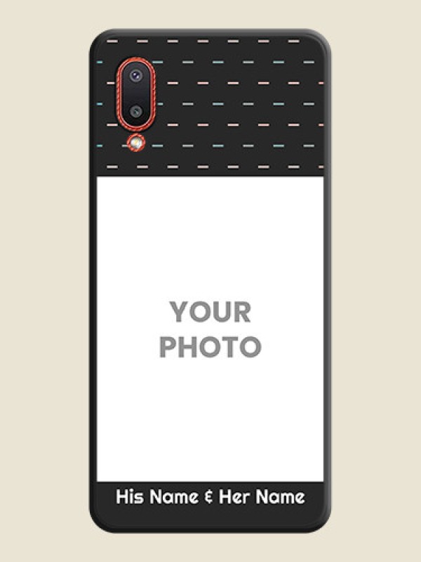 Custom Line Pattern Design with Text on Space Black Custom Soft Matte Phone Back Cover - Galaxy M02 - alternate view