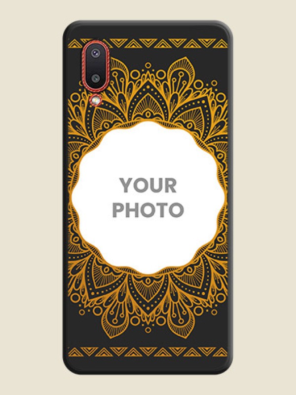 Custom Round Image with Floral Design on Photo on Space Black Soft Matte Mobile Cover - Galaxy M02 - alternate view
