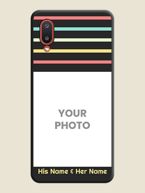 Custom Color Stripes with Photo and Text on Photo on Space Black Soft Matte Mobile Case - Galaxy M02 - alternate view