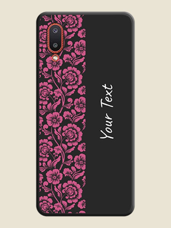 Custom Pink Floral Pattern Design With Custom Text On Space Black Personalized Soft Matte Phone Covers -Samsung Galaxy M02 - alternate view