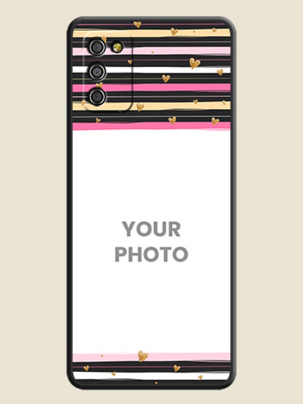 Custom Multicolor Lines and Golden Love Symbols Design on Photo on Space Black Soft Matte Mobile Cover - Galaxy M02s - alternate view