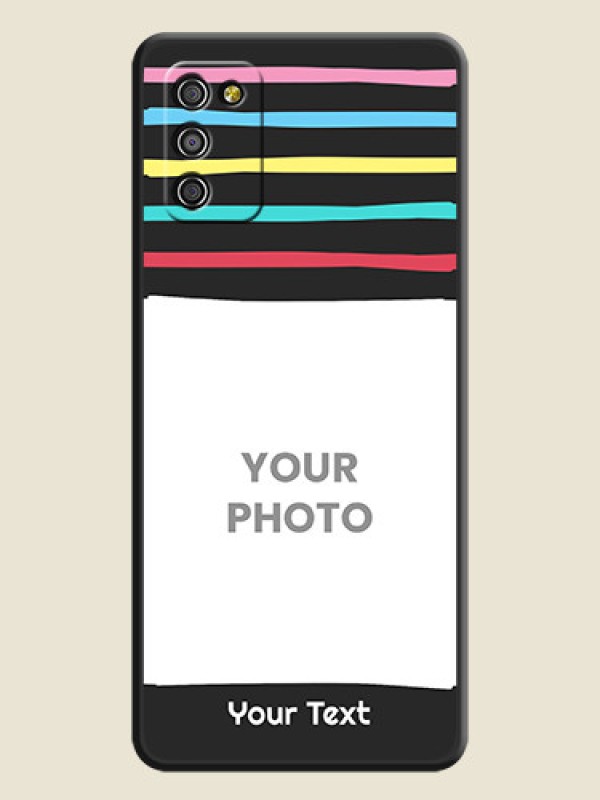 Custom Multicolor Lines with Image on Space Black Personalized Soft Matte Phone Covers - Galaxy M02s - alternate view