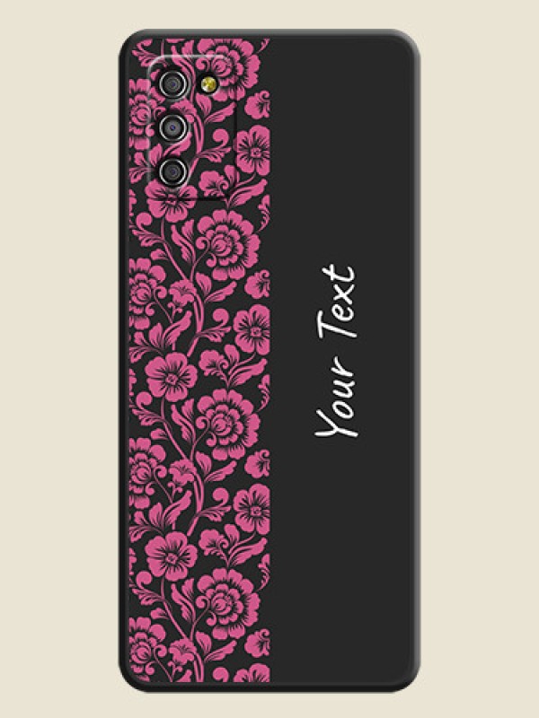 Custom Pink Floral Pattern Design With Custom Text On Space Black Personalized Soft Matte Phone Covers -Samsung Galaxy M02S - alternate view