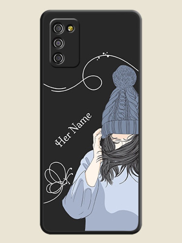 Custom Girl With Blue Winter Outfiit Custom Text Design On Space Black Personalized Soft Matte Phone Covers -Samsung Galaxy M02S - alternate view