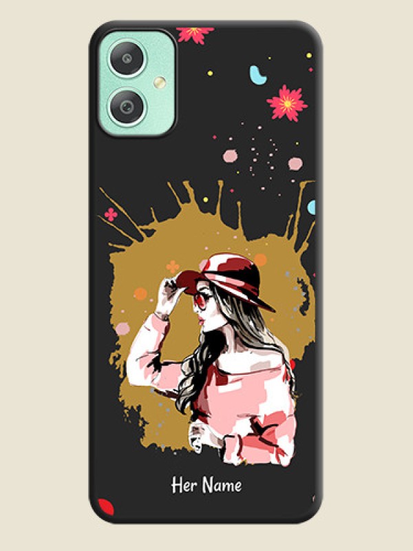 Custom Mordern Lady With Color Splash Background With Custom Text On Space Black Custom Soft Matte Mobile Back Cover - Galaxy M05 - alternate view