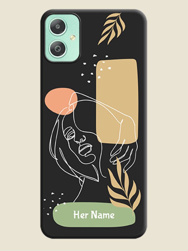 Custom Custom Text With Line Art Of Women & Leaves Design On Space Black Custom Soft Matte Mobile Back Cover - Galaxy M05 - alternate view