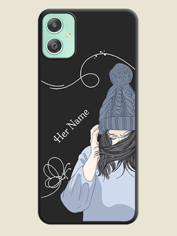 Custom Girl With Blue Winter Outfiit Custom Text Design On Space Black Custom Soft Matte Mobile Back Cover - Galaxy M05 - alternate view